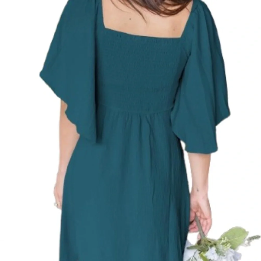 Sea Green Pleated A-Line Mini Dress with Flutter Sleeves XL